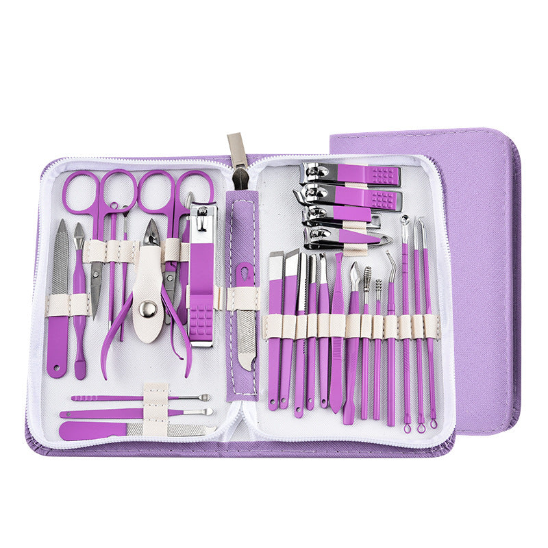 30-Piece Professional Manicure & Pedicure Set,Stainless Steel Grooming Kit(purple)