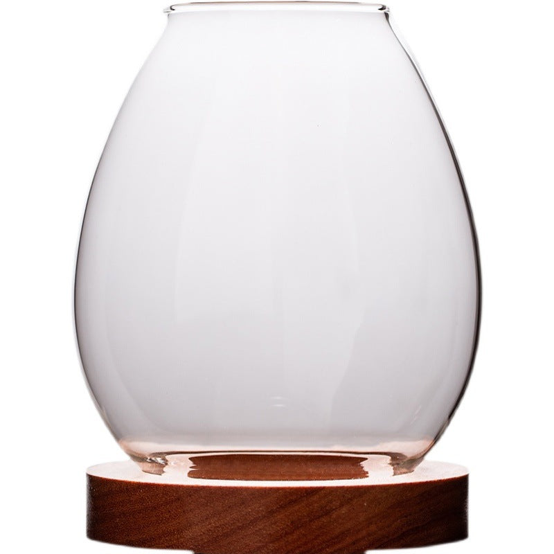 Windproof Glass Candle Cover with Wood Base - For Tealights, Zen Home Accent (Transparent candle holder)